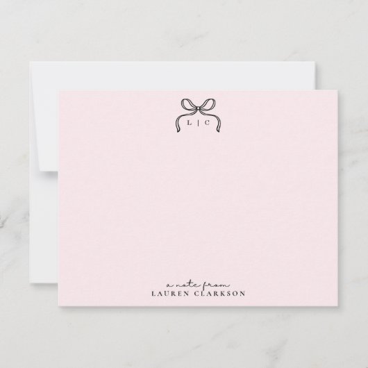 Hand Drawn Pink Bow Monogram Note Card 招待状 (正面)