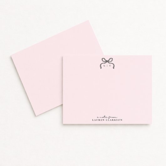 Hand Drawn Pink Bow Monogram Note Card 招待状
