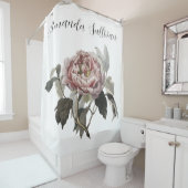 Hand drawn pink cabbage rose (PERSONLIZE) シャワーカーテン (インサイチュ)