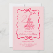 Hand Drawn Pink Champagne 21st Birthday Party 招待状 (正面)