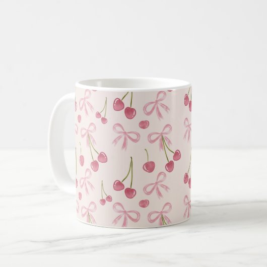 Hand-drawn Pink Cherry Coquette Seamless Pattern コーヒーマグカップ (正面左)