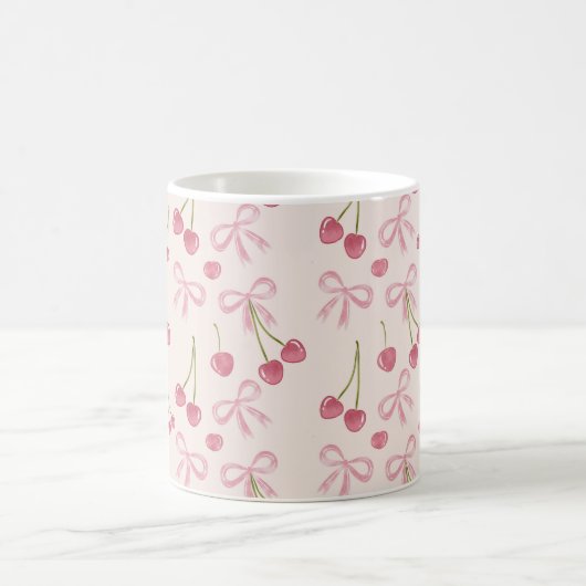 Hand-drawn Pink Cherry Coquette Seamless Pattern コーヒーマグカップ (中央)