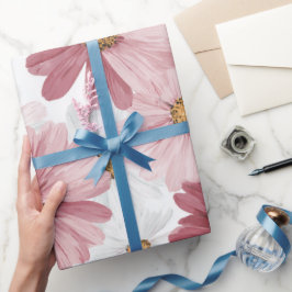 Hand Drawn Pink Daisy White Floral Pattern ラッピングペーパー
