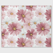 Hand Drawn Pink Daisy White Floral Pattern ラッピングペーパー (フラット)