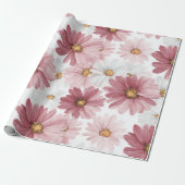 Hand Drawn Pink Daisy White Floral Pattern ラッピングペーパー (アンロールド)