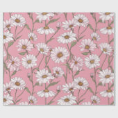Hand Drawn Pink Daisy White Floral Pattern ラッピングペーパー (フラット)