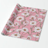 Hand Drawn Pink Daisy White Floral Pattern ラッピングペーパー (アンロールド)