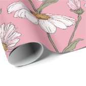 Hand Drawn Pink Daisy White Floral Pattern ラッピングペーパー (ロールコーナー)