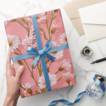 Hand Drawn Pink Daisy White Floral Pattern