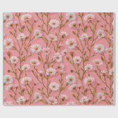 Hand Drawn Pink Daisy White Floral Pattern ラッピングペーパー (フラット)