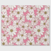 Hand Drawn Pink Daisy White Floral Pattern ラッピングペーパー (フラット)