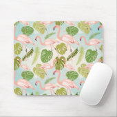 Hand drawn pink flamingo and monstera leaves. Seam マウスパッド (マウス)