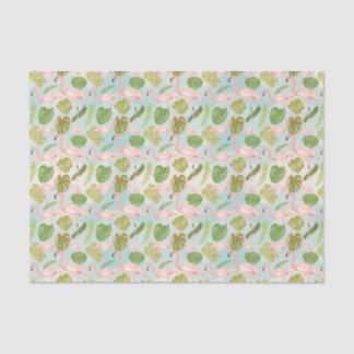 Hand drawn pink flamingo and monstera leaves. Seam 薄葉紙