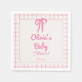 Hand Drawn Pink Gingham Bow Baby Girl Shower スタンダードカクテルナプキン (正面)