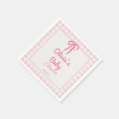 Hand Drawn Pink Gingham Bow Baby Girl Shower スタンダードカクテルナプキン (角)