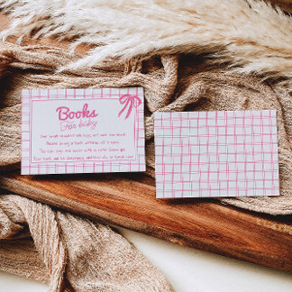 Hand Drawn Pink Girl Bow Gingham Book Request エンクロージャーカード