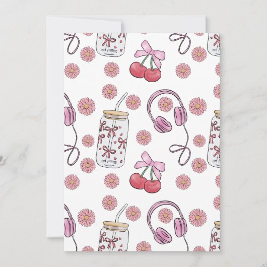 Hand-drawn Pink Girly Elements Seamless Pattern 招待状 (正面)