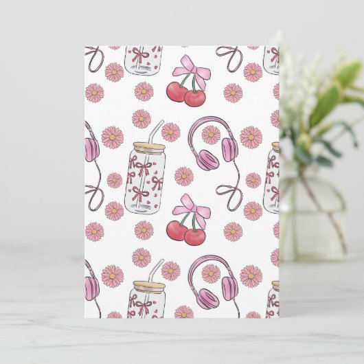 Hand-drawn Pink Girly Elements Seamless Pattern 招待状 (スタンド正面)