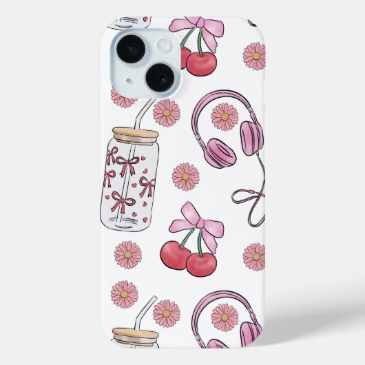 Hand-drawn Pink Girly Elements Seamless Pattern Case-Mate iPhoneケース (裏面)