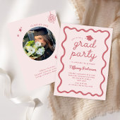 Hand Drawn Pink Graduation Party Invitation 招待状