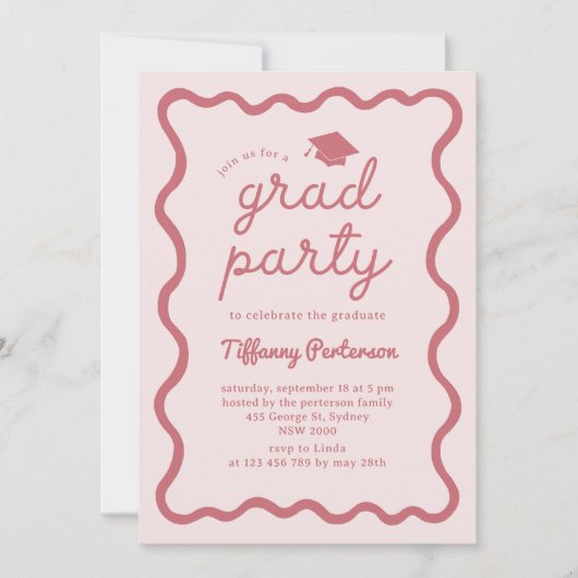 Hand Drawn Pink Graduation Party Invitation 招待状 (正面)