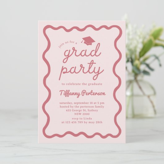 Hand Drawn Pink Graduation Party Invitation 招待状 (スタンド正面)