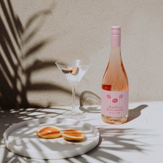 Hand-drawn Pink Lips Valentine's Day Bridal Shower スパークリングワインラベル