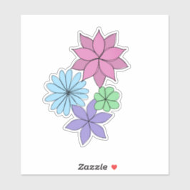 Hand-Drawn Pink, Purple, Blue, Mint Flower Sticker シール