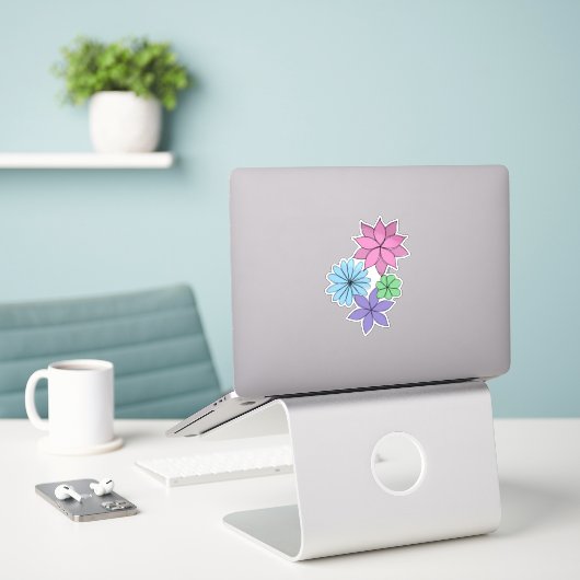 Hand-Drawn Pink, Purple, Blue, Mint Flower Sticker シール (デスク上のノートパソコン)