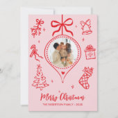 Hand-Drawn Pink Red Doodle Photo Merry Christmas シーズンカード (正面)