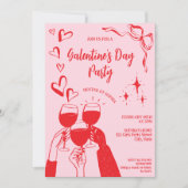 Hand Drawn Pink Red Galentine's Day Cocktail Party 招待状 (正面)