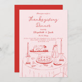 Hand Drawn Pink & Red Handwriting Thanksgiving  招待状 (正面/裏面)