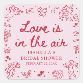 Hand Drawn Pink Red Hearts Valentine Bridal Shower スクエアシール
