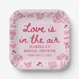 Hand Drawn Pink Red Hearts Valentine Bridal Shower ペーパープレート