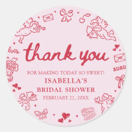 Hand Drawn Pink Red Hearts Valentine Bridal Shower ラウンドシール