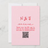 Hand Drawn Pink Red Retro QR Code Wedding 招待状 (裏面)