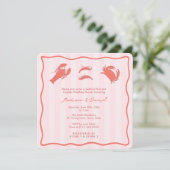 Hand-Drawn Pink Red Seafood Boil Couples Shower 招待状 (スタンド正面)