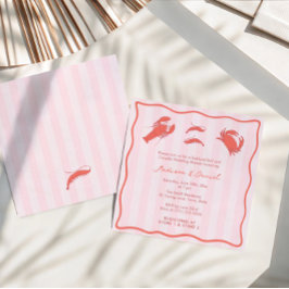 Hand-Drawn Pink Red Seafood Boil Couples Shower 招待状