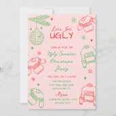 Hand Drawn Pink Red Ugly Sweater Christmas Party シーズンカード (正面)
