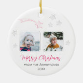 Hand Drawn Pink Shooting Star Photo Xmas Text Gift セラミックオーナメント (裏面)