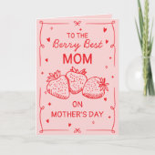 Hand Drawn Pink Strawberry Best Mom Mother's Day シーズンカード (正面)