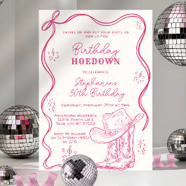 Hand Drawn Pink Western Birthday Hoedown Party 招待状