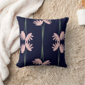 Hand Drawn Pink Wild Flowers Navy Blue クッション (ブランケット)