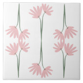 Hand Drawn Pink Wild Flowers White タイル (正面)