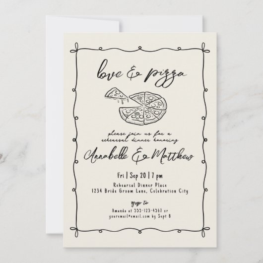 Hand Drawn Pizza Wedding Rehearsal Dinner 招待状 (正面)