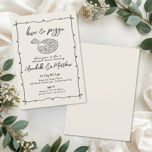 Hand Drawn Pizza Wedding Rehearsal Dinner 招待状