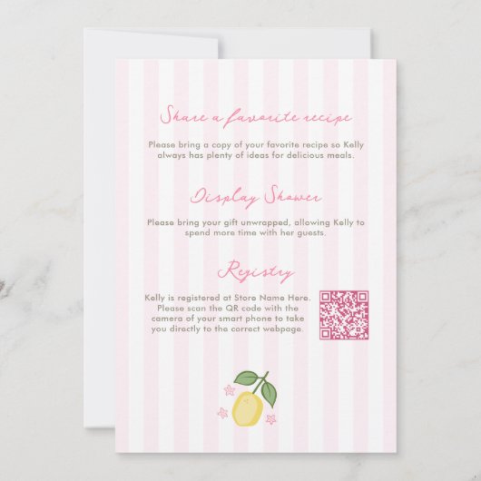 Hand-Drawn Pretty Pink Lemons Bridal Shower 招待状 (裏面)