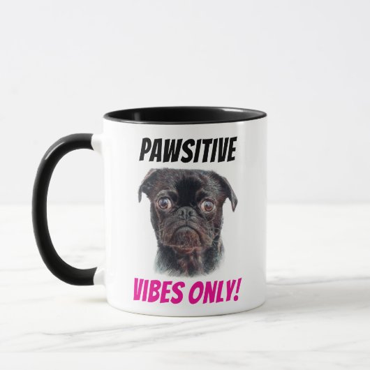 Hand Drawn Pug Mug - Pawsitive Vibes Only! マグカップ (左)
