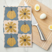 Hand Drawn Pumpkin Check Print Kitchen Towel キッチンタオル (四つ折り)