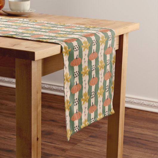 Hand Drawn Pumpkin & Leaf Pattern Table Runner ロングテーブルランナー (インサイチュ)